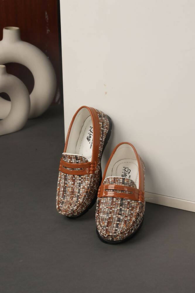 Tiny Bugs Boys Printed Slip On Loafers - Tan  Grab2Buy Tiny Bugs Grab2Buy