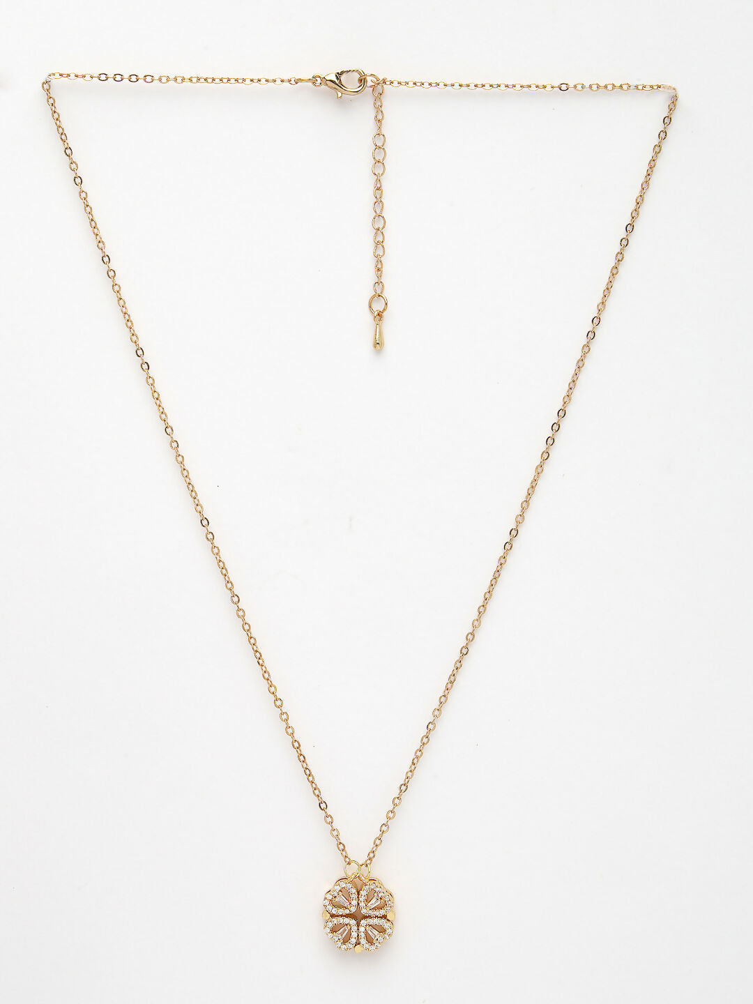 NVR Women's Rose Gold Heart Shape American Diamond Metal Chain 