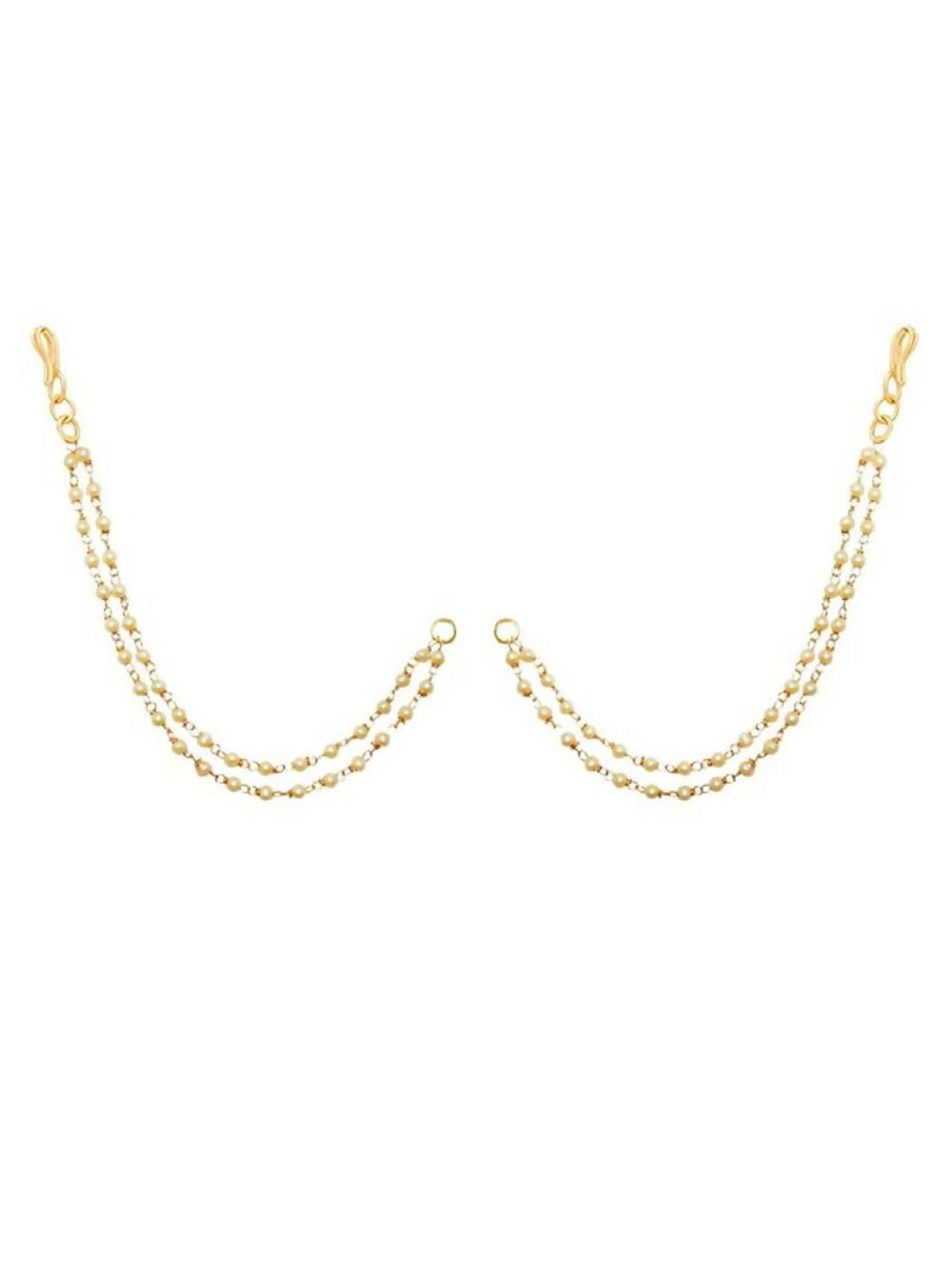 NVR Pearl Studded Classic Gold-Polished 2 Line Ear Chain Ear Cuff 