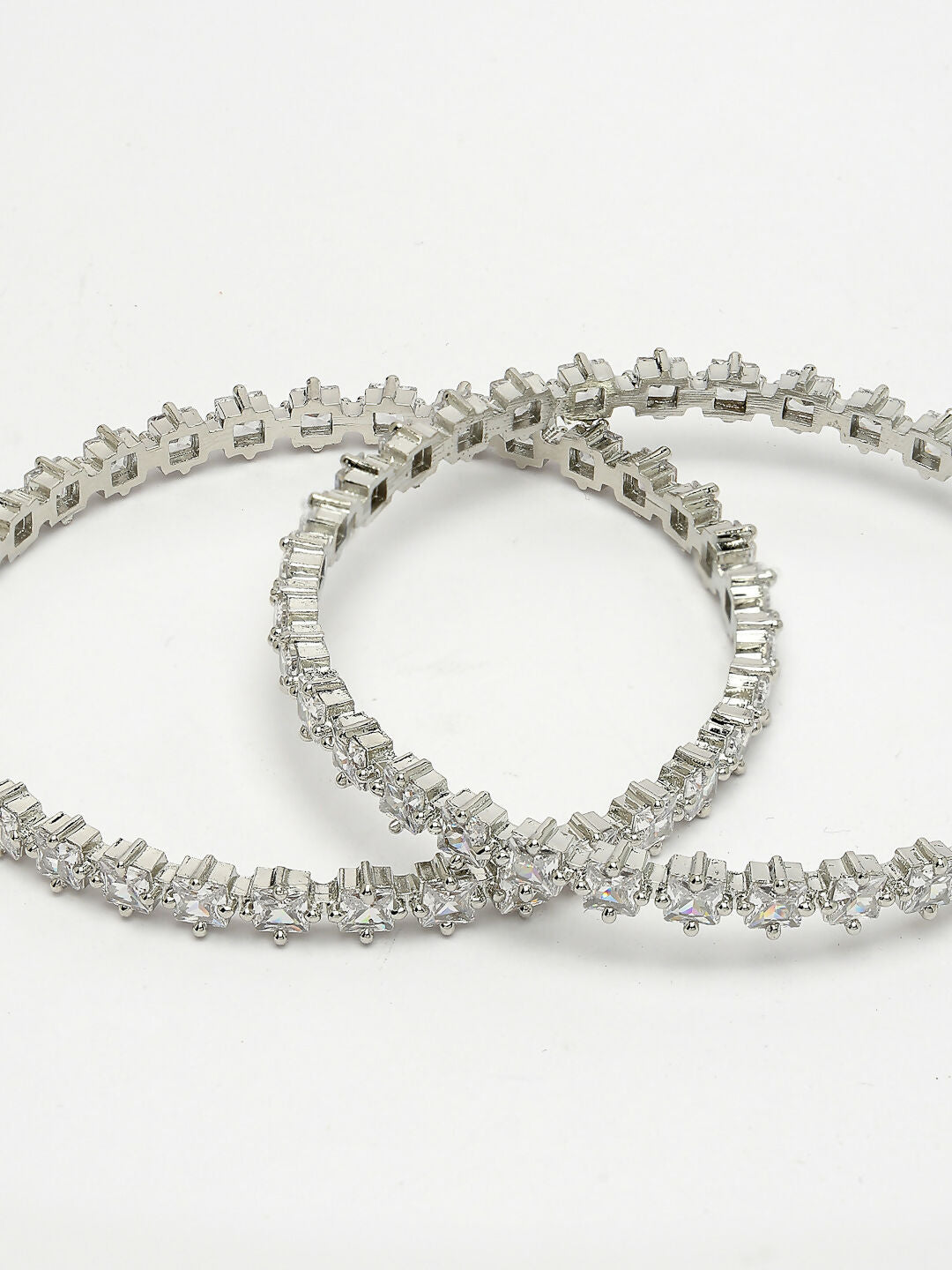 NVR Women's Set of 2 Silver-Plated CZ Stone-Studded Handcrafted Bangles 