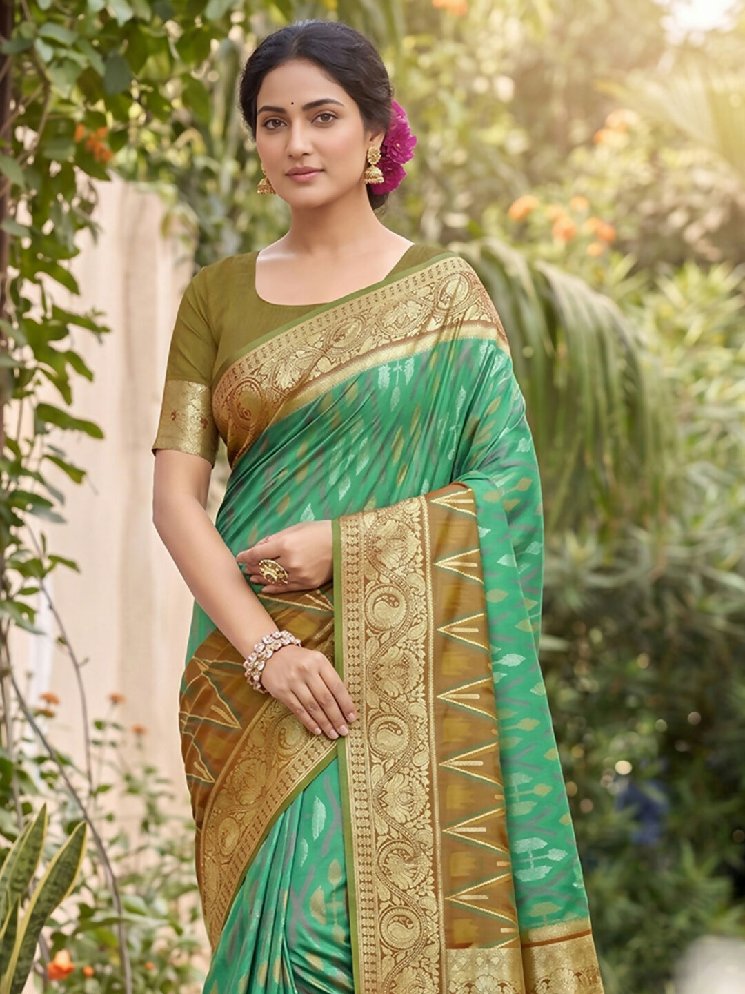 Shree Shyam Fashion Rama Green Soft Silk Saree