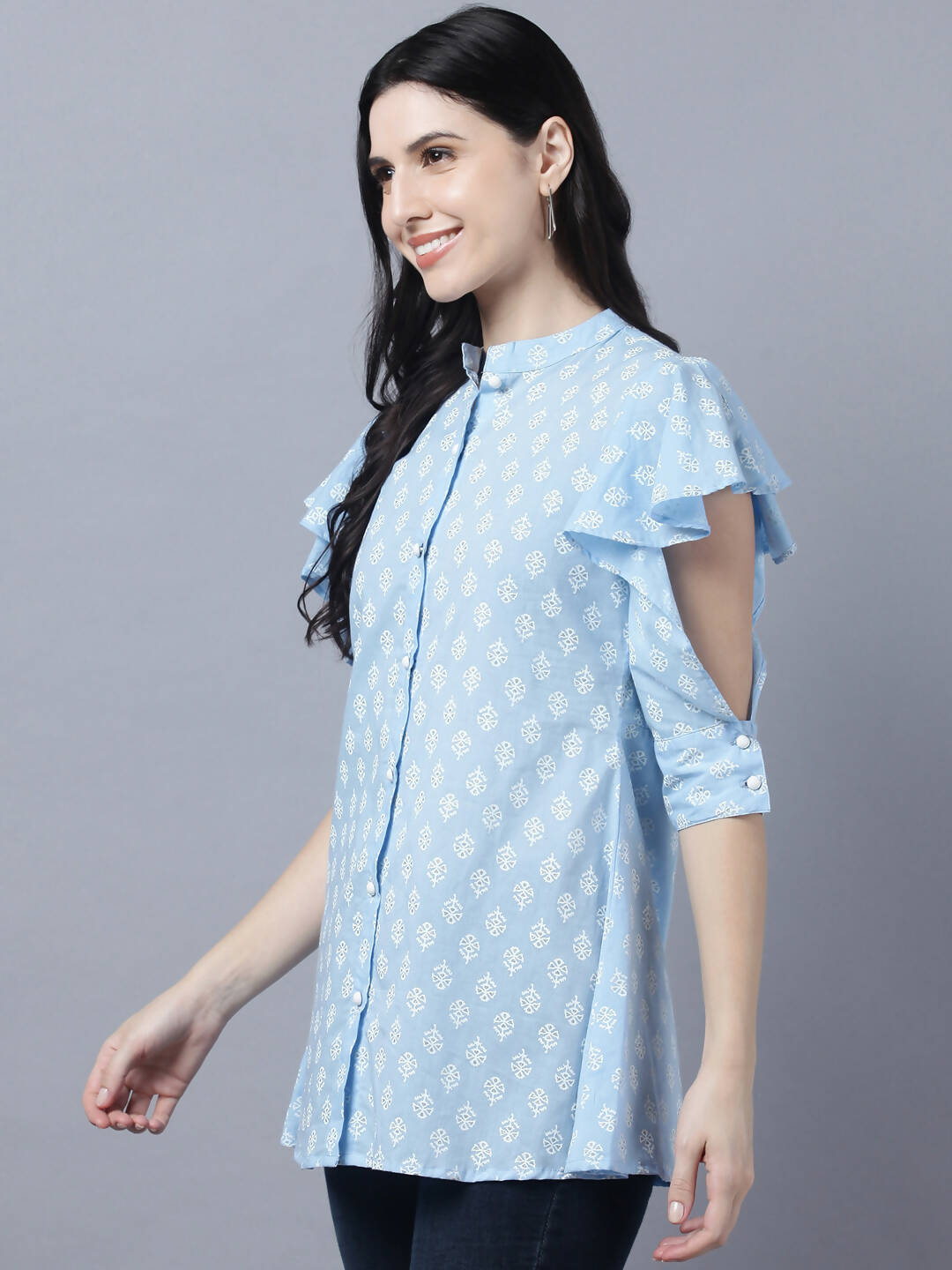 Myshka Stylish Blue Cotton Half Sleeve Women's Top