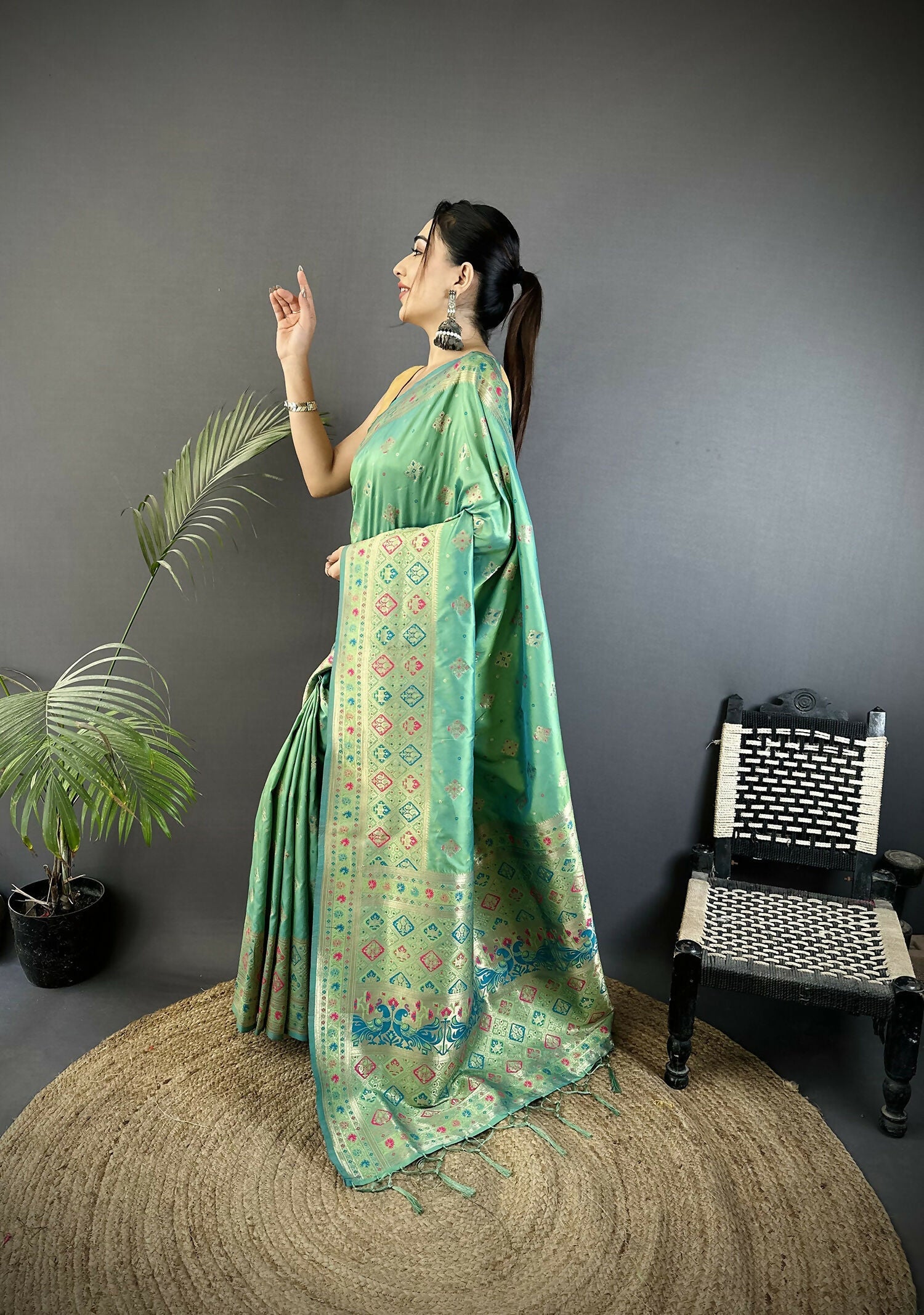 Joban Fashion Sea Green Geometric Pattern Soft Silk Patola Saree