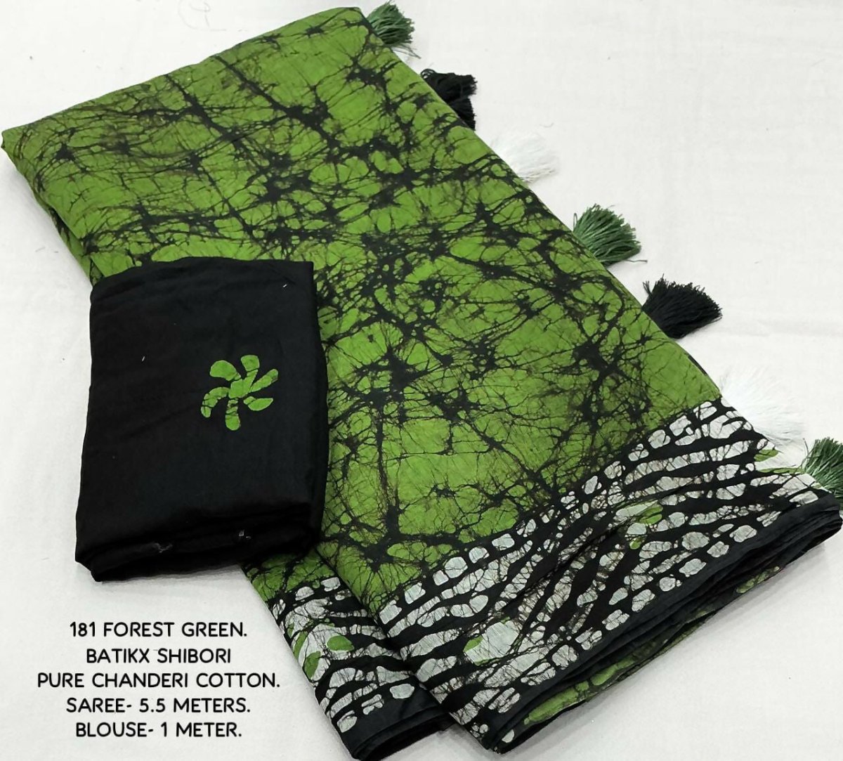 Arfa Fashion House Green Combination Pure Chanderi Cotton Batik Printed Saree