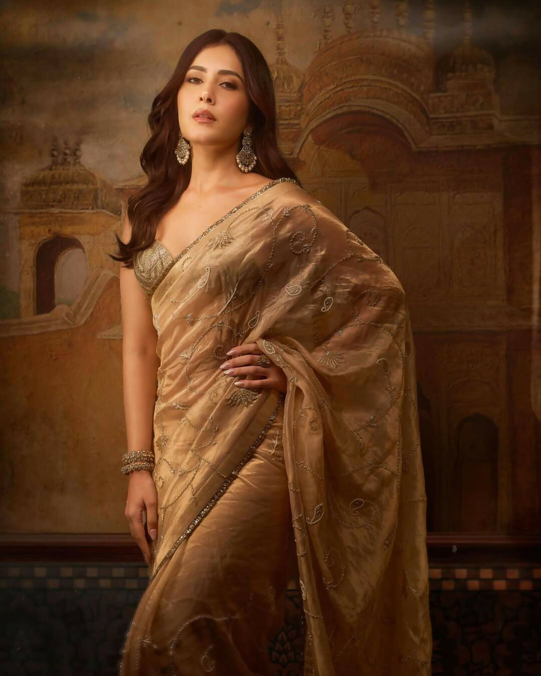 Joban Fashion Beige Rose Gold Silk Party Wear Sarees