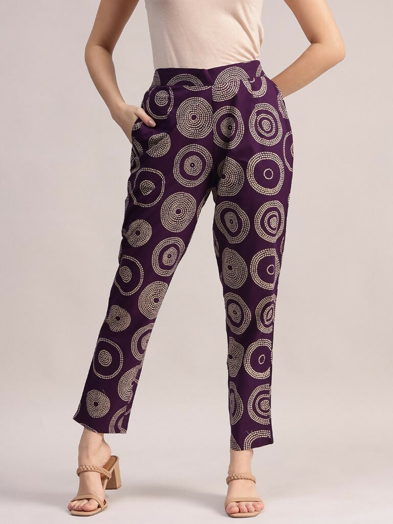 Aavyora Women's Purple Abstract Printed Pure Cotton Co-ord Set 