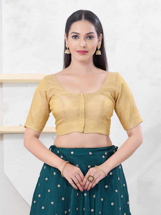 Joban Fashion Gold Tissue Elbow Sleeveless Front Open Blouse