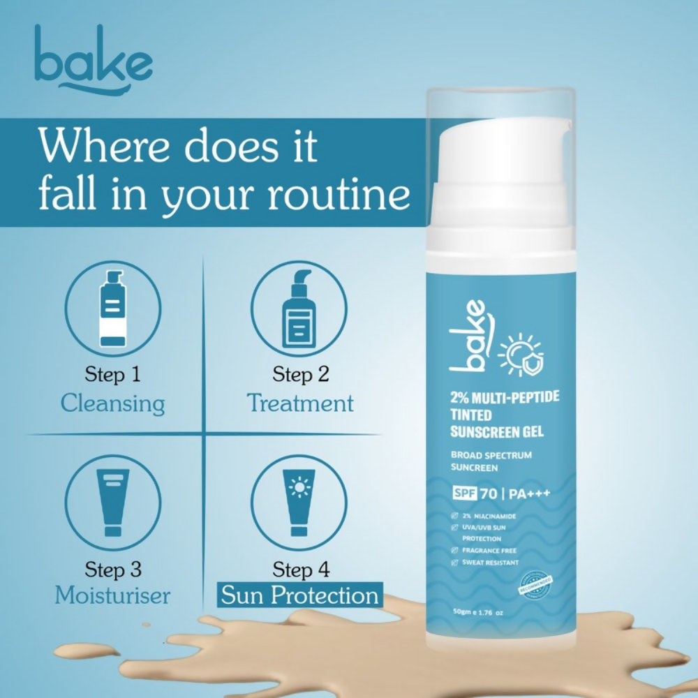 Bake 2% Multi Peptide Tinted Sunscreen Gel SPF 70 PA+++  Grab2Buy Bake Grab2Buy