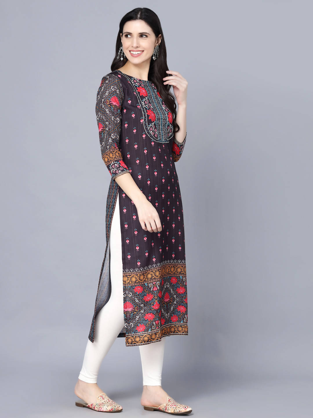 Myshka Women Multicoloured Ethnic Motifs Printed Mirror Work Kurta