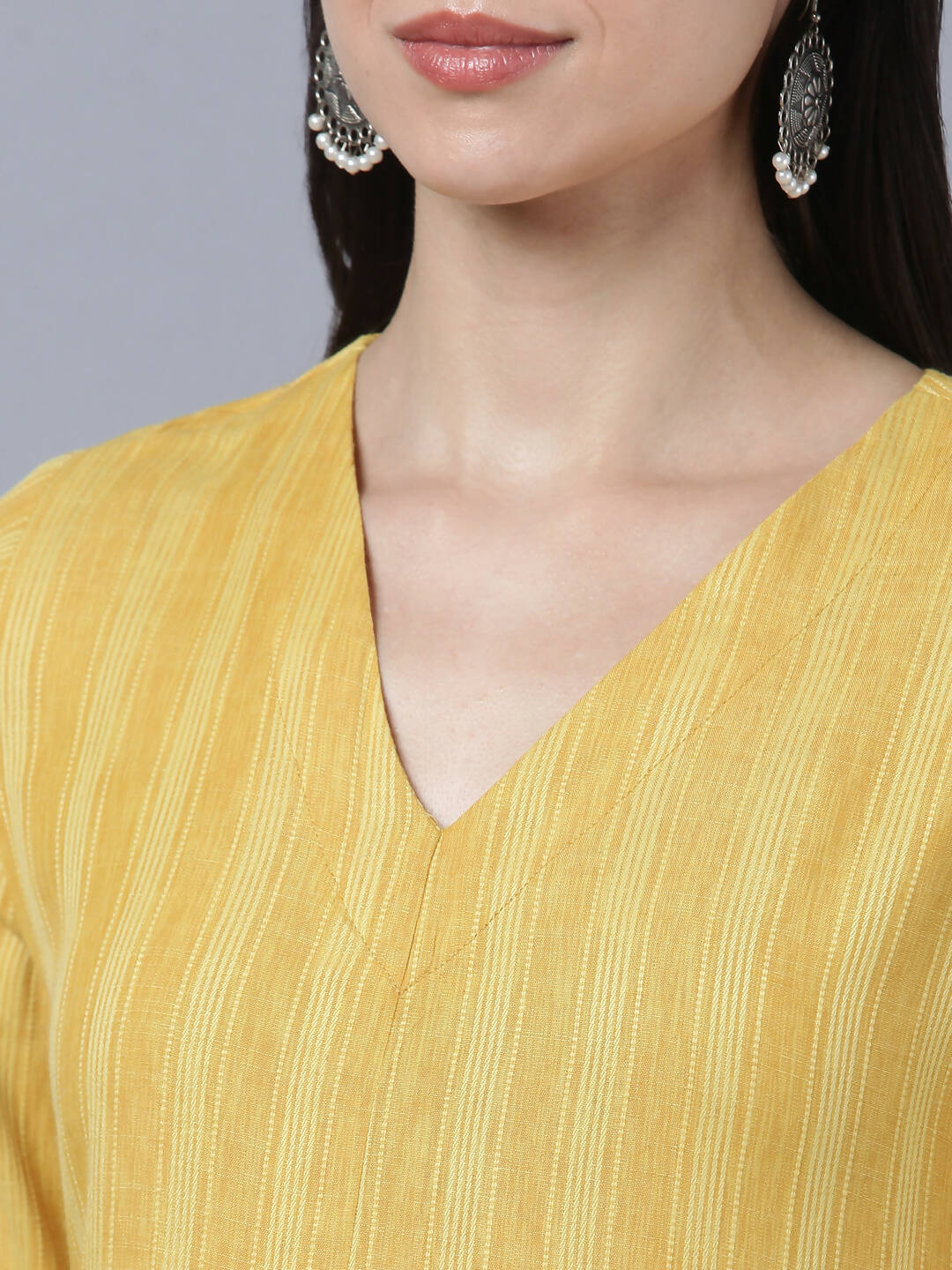 Myshka Stylish Yellow Cotton 3/4 Sleeve Women's Kurta Palazzo Set