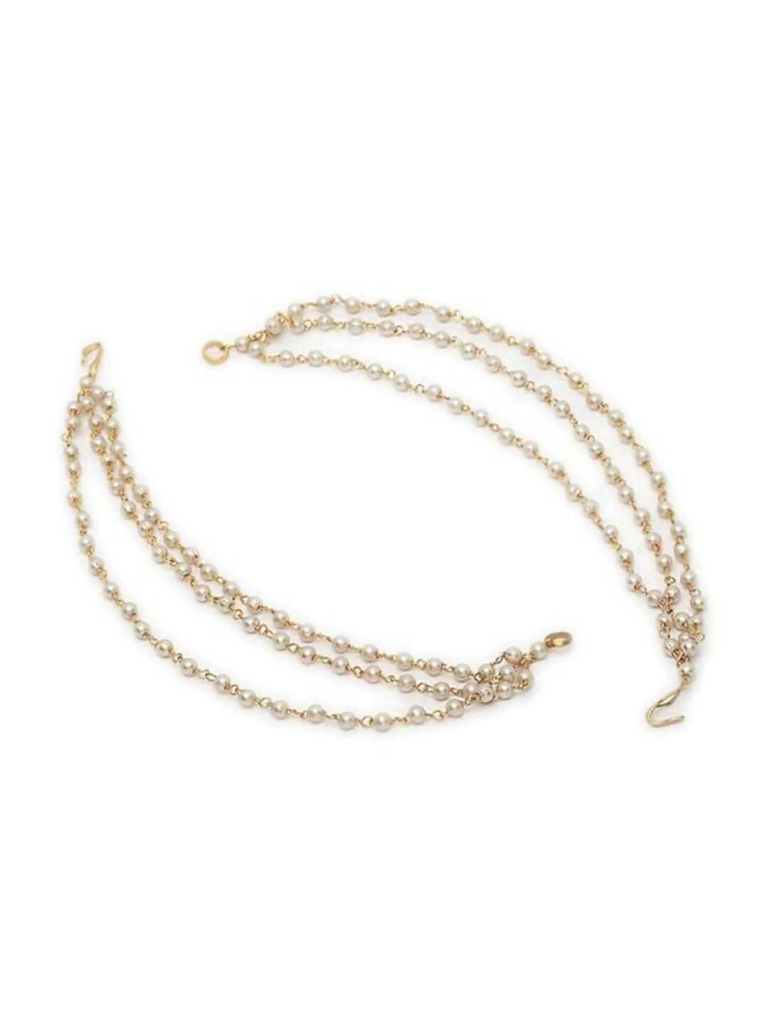 NVR Pearl Studded Classic Gold-Polished 3 Line Ear Chain Ear Cuff 