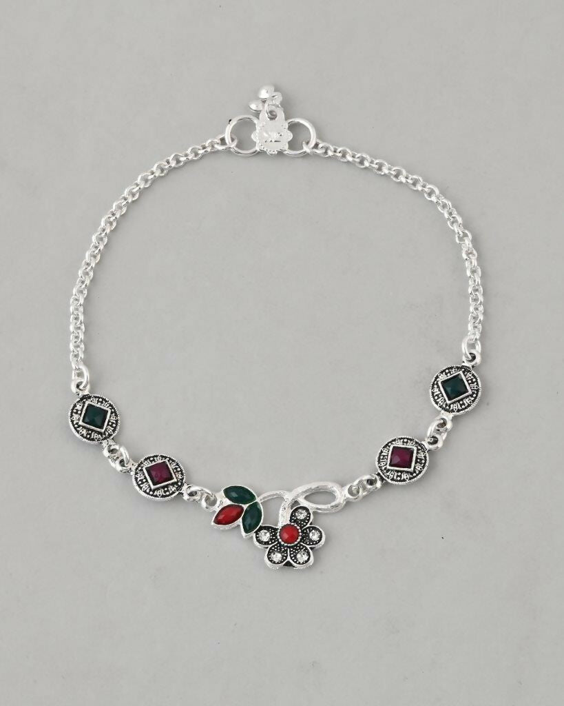 VOJ Set of 2 Traditional Multi Color Stone Studded Designer Anklet 