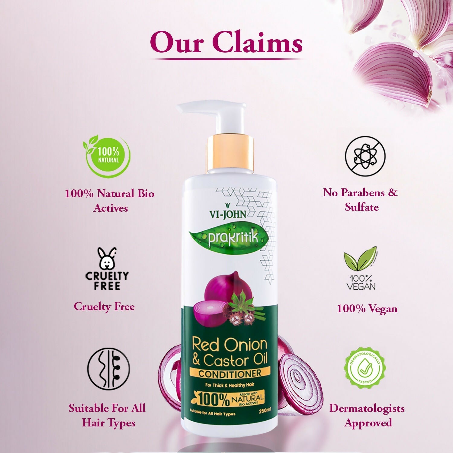 VI-JOHN Prakritik Red Onion & Castor Oil Conditioner to Prevent Dry Hair, 100% Natural Bio Actives  Grab2Buy VI-JOHN Grab2Buy