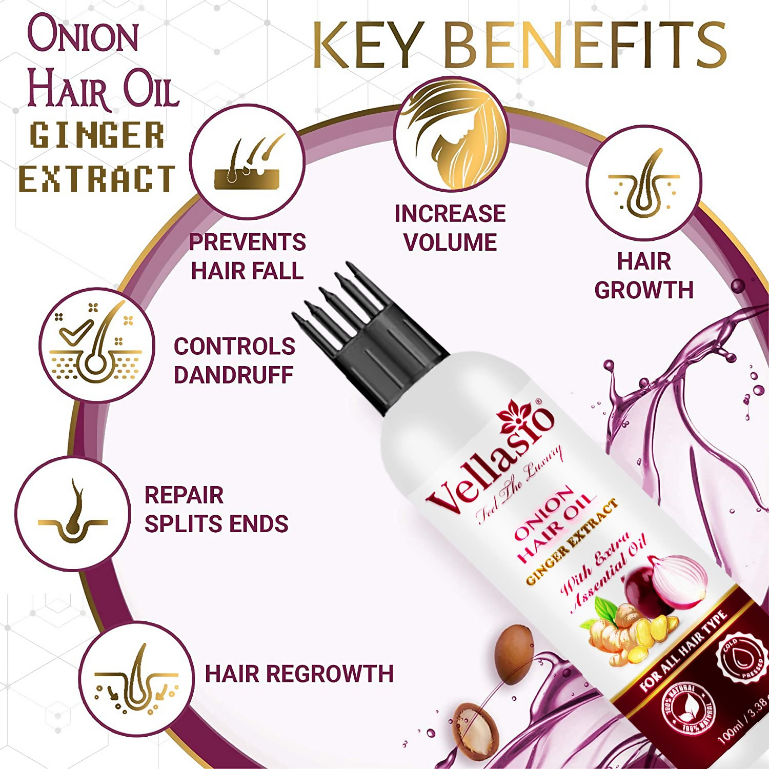 Vellasio Essence Onion Ginger Hair Oil For Hair  Grab2Buy Vellasio Grab2Buy