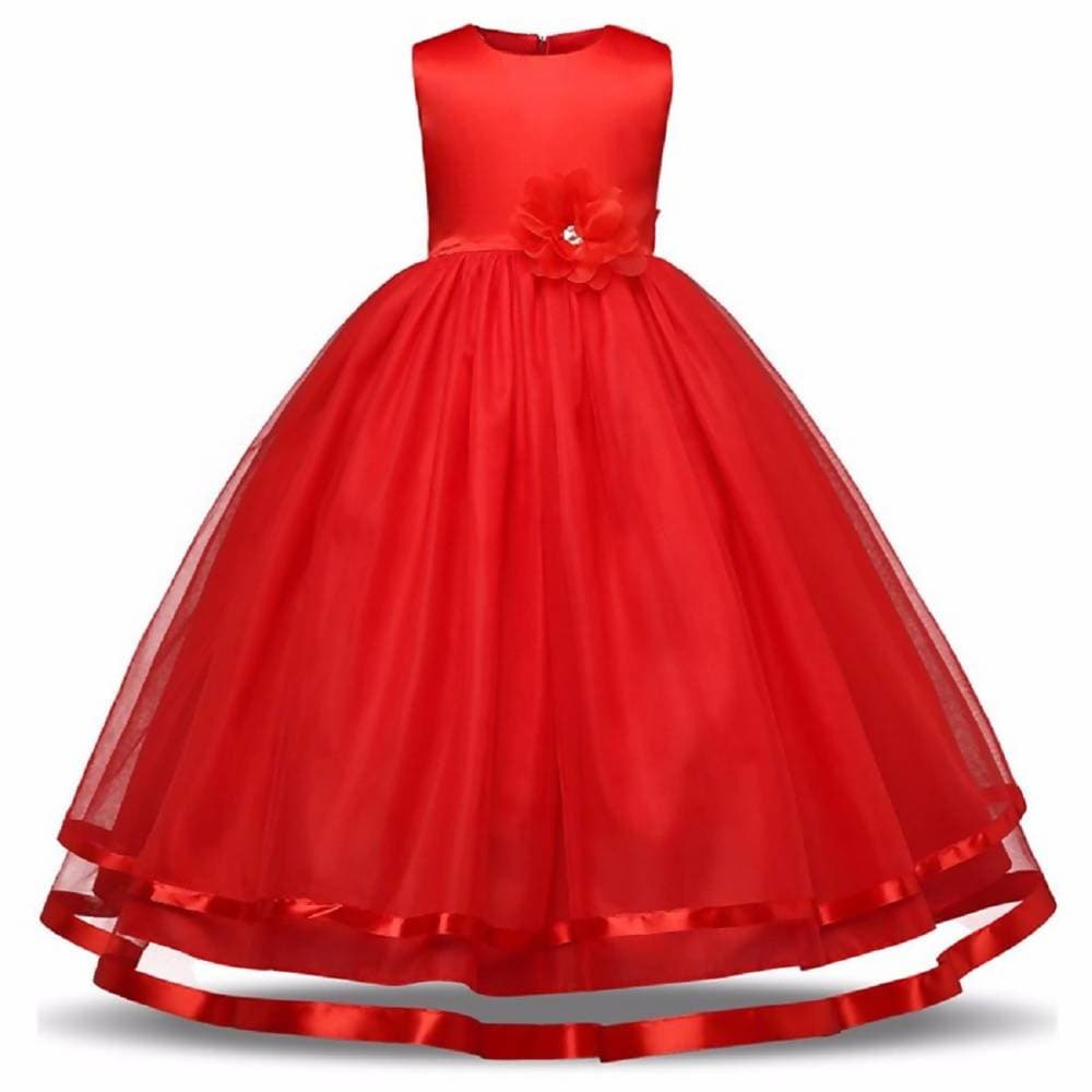 Asmaani Baby Girl's Red Color Satin A-Line Maxi Full Length Dress (AS-DRESS_22061) - Grab2buy