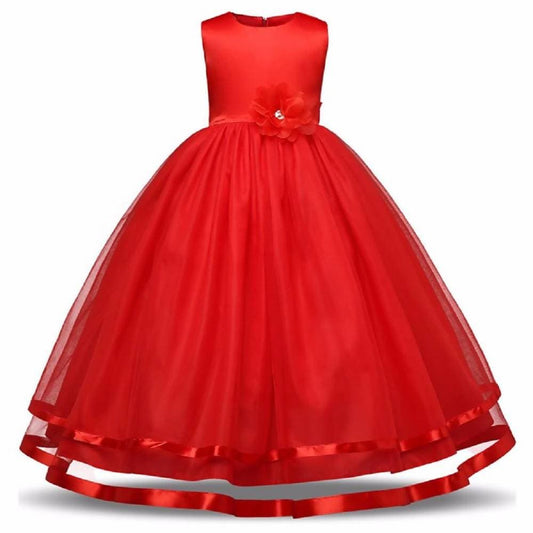 Asmaani Baby Girl's Red Color Satin A-Line Maxi Full Length Dress (AS-DRESS_22061) - Grab2buy