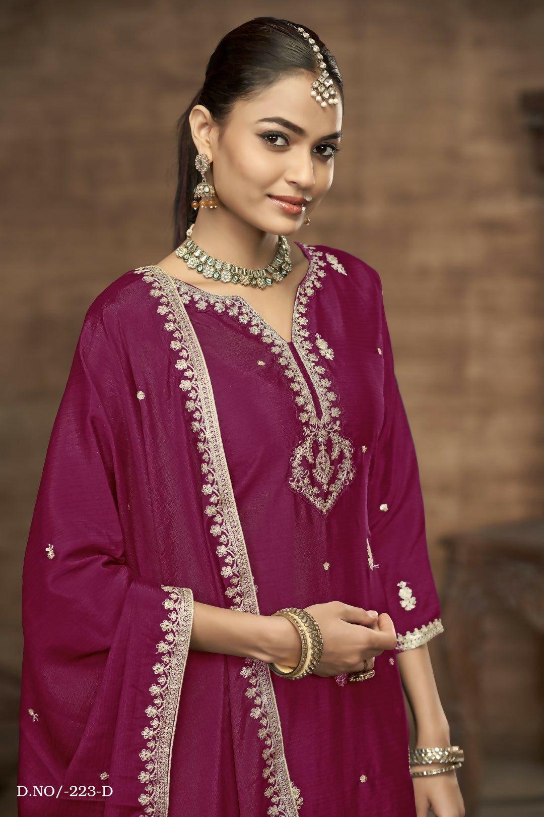 Anaita Wine Chinon Silk Embroidered Stitched Sharara Suit