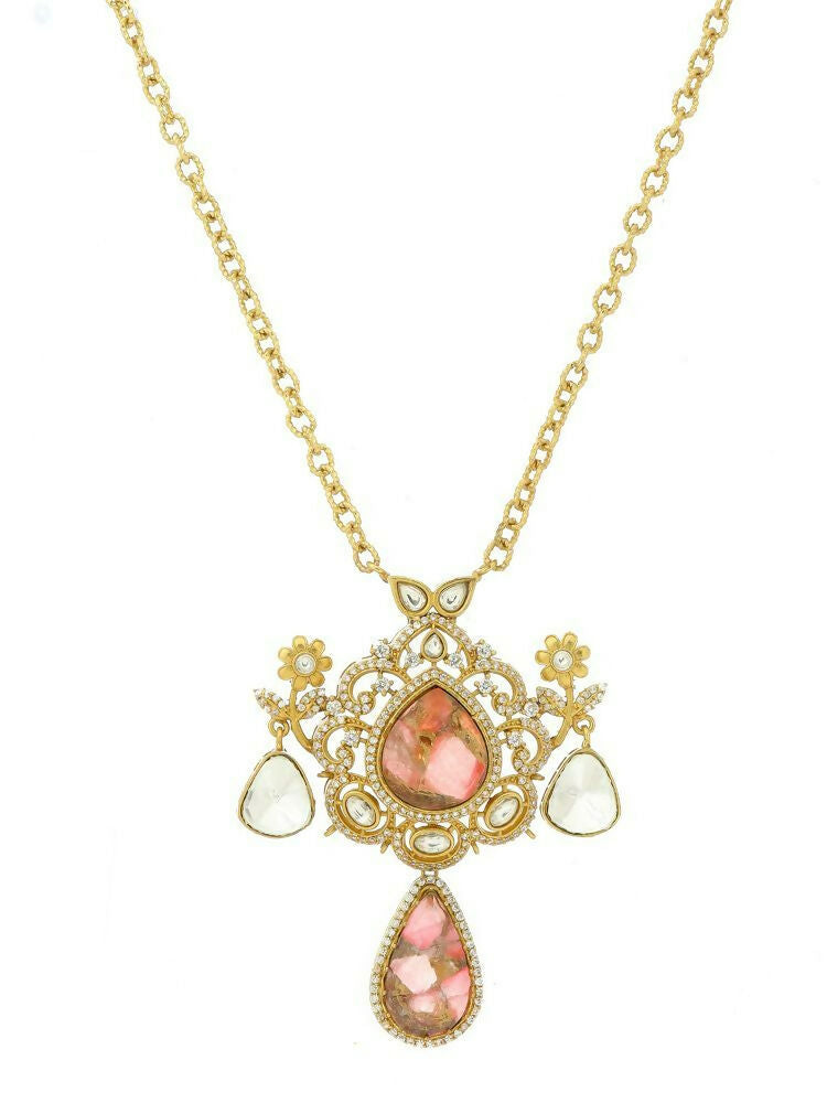 Glass Kundan Gold plated Long Earrings - Ruby Raang | Swadesiicart