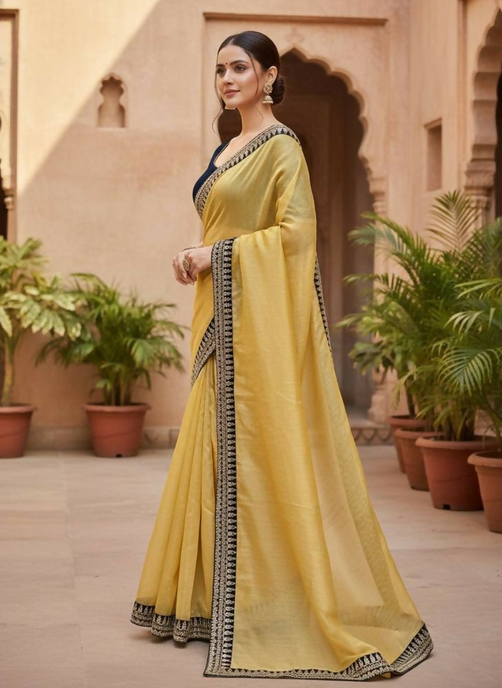 Joban Fashion Yellow Soft twill Net Party Wear Sarees