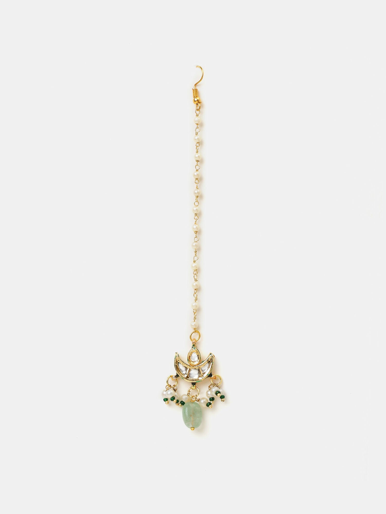 Ruby Raang Pearl Glow Necklace With Matching Earrings And Maang Tikka