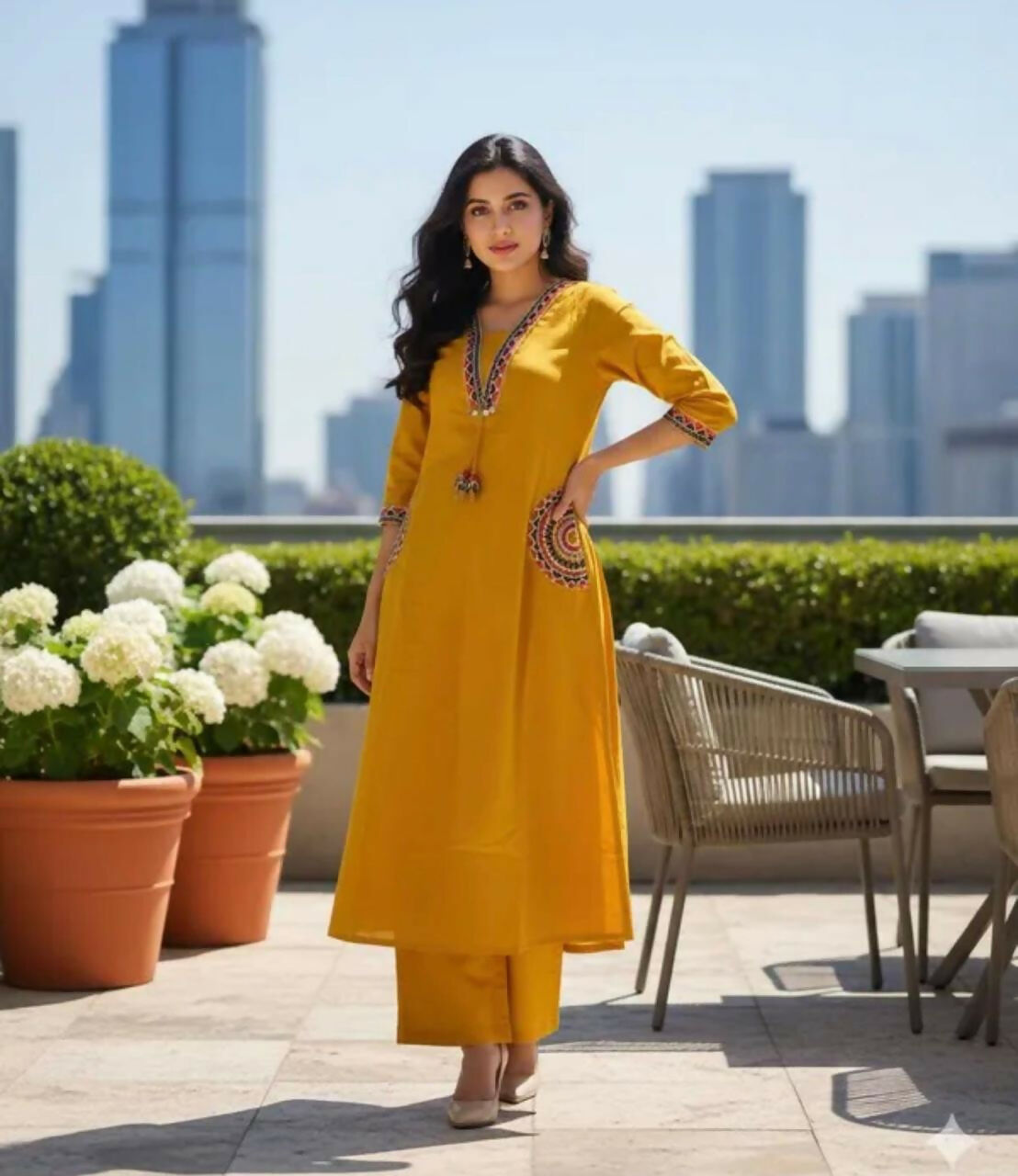 Miravan Womens Yellow Kurta And Palazzo Set