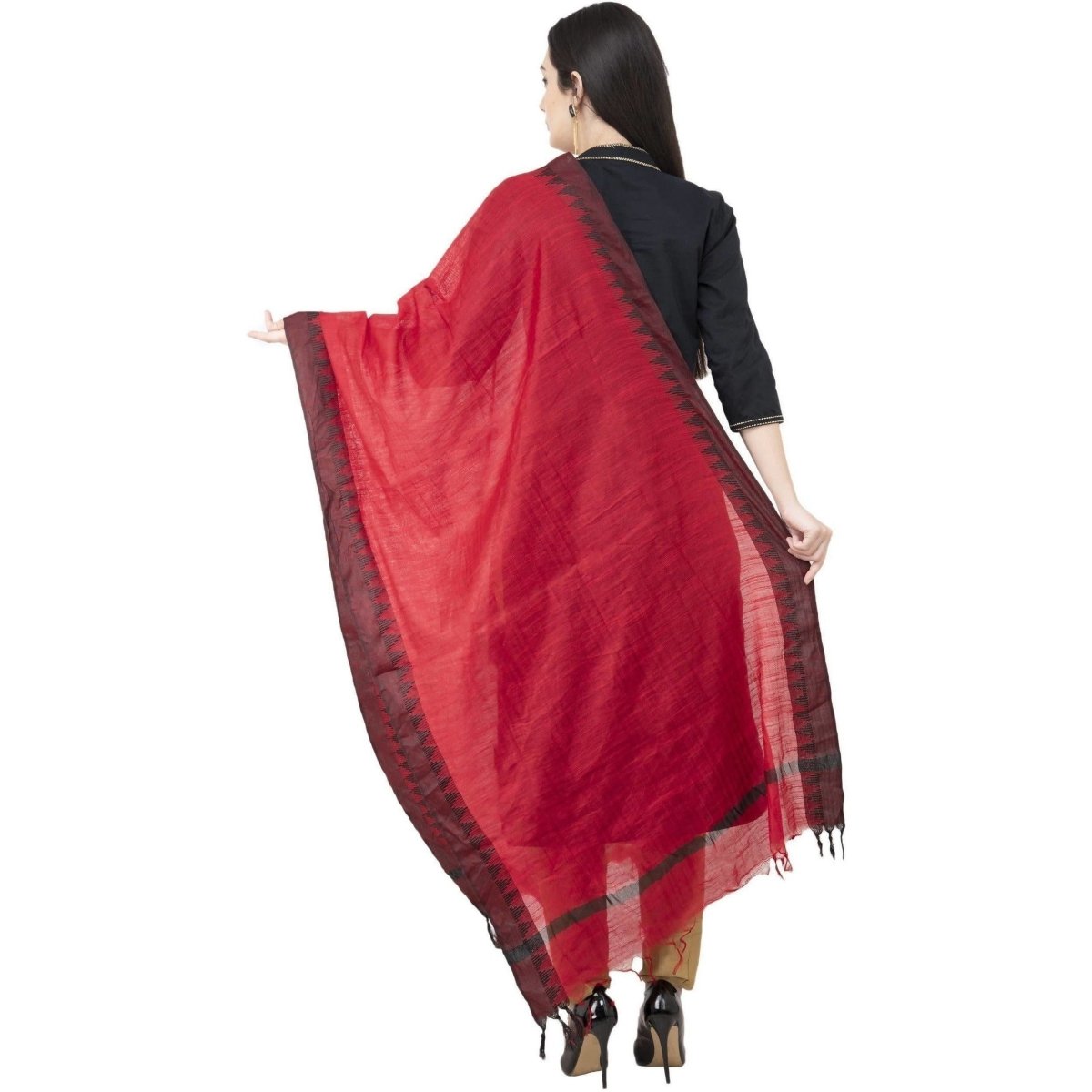 A R Silk Black Temple border Regular Dupatta Dark Red Color Dupatta or Chunni 