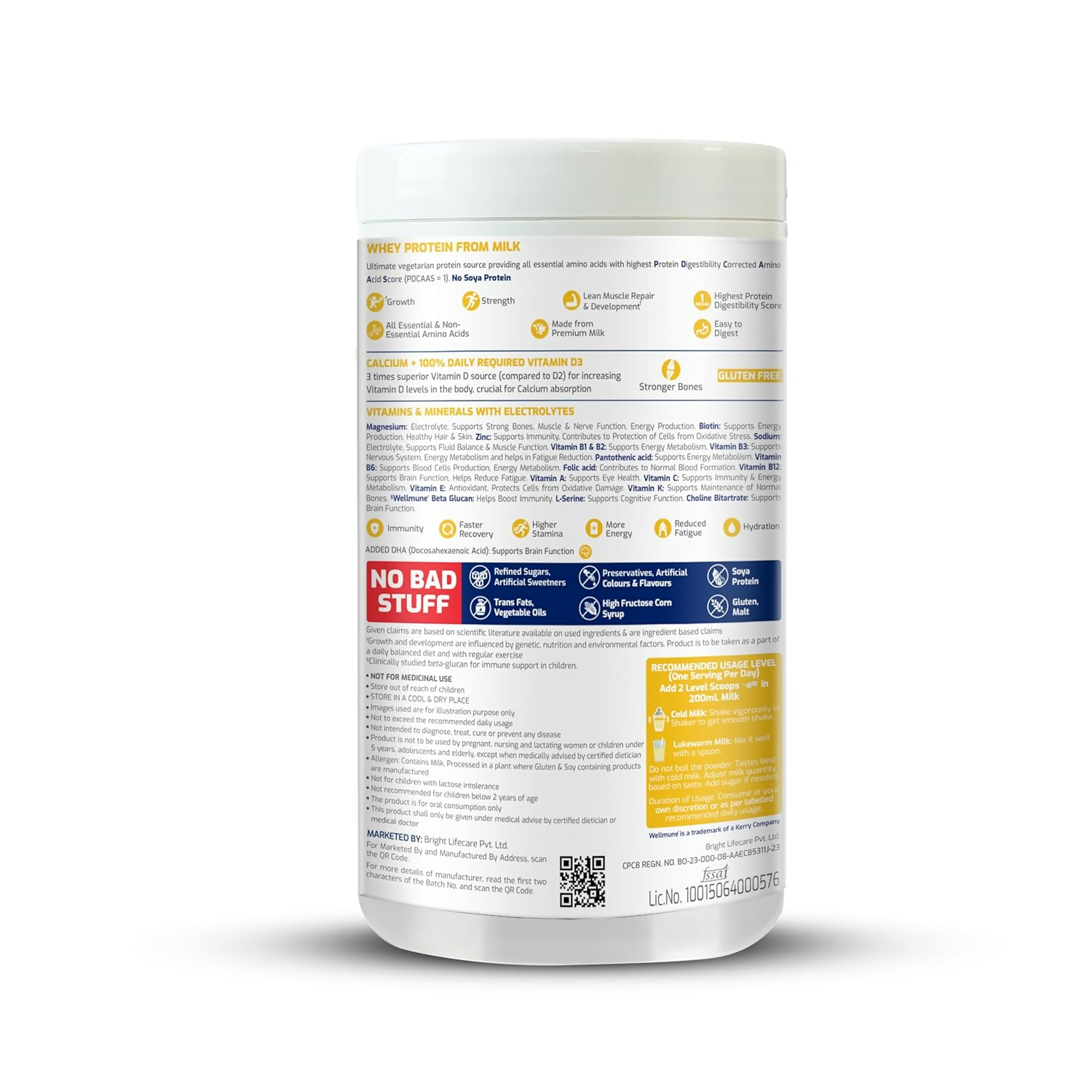 Gritzo SuperMilk Overall Growth (2-6y Boy & Girl) Unsweetened Drink Mix 6g Protein Powder Creamy Vanilla