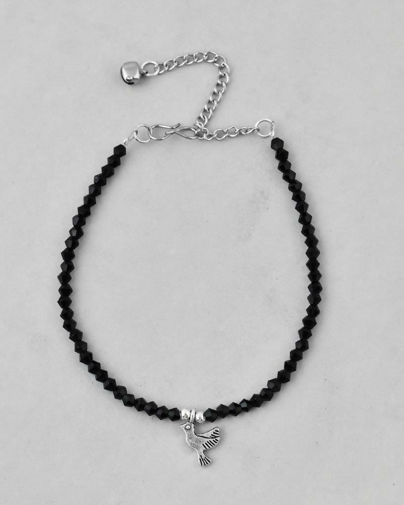 VOJ Set of 2 Bird Black Beads Anklet 