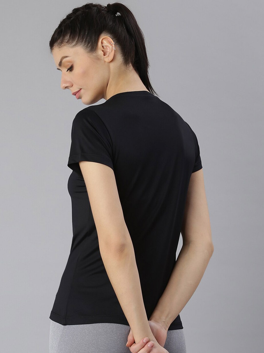 MKH Women Black Typography Printed Round Neck Dri-FIT T-shirt 