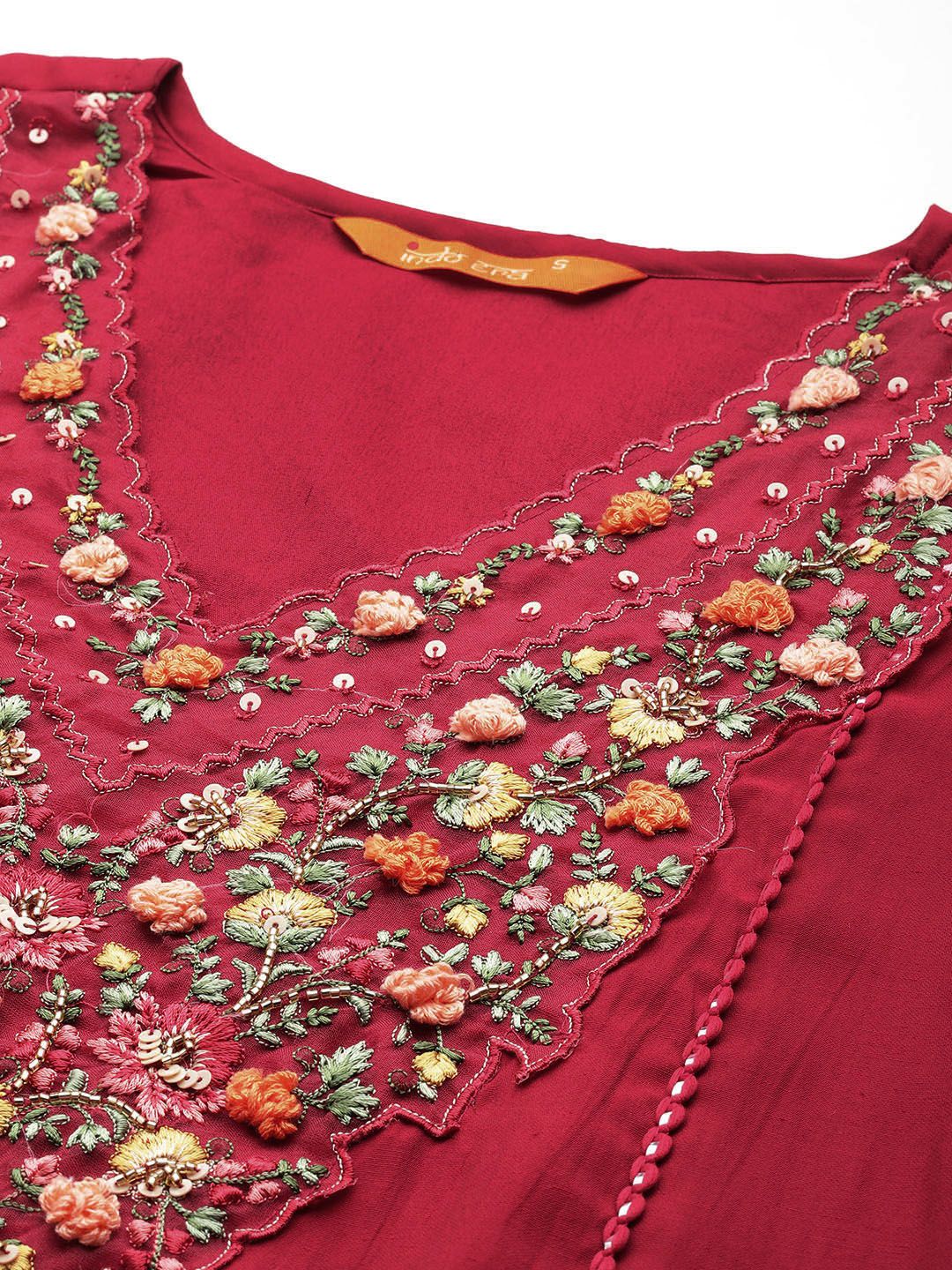 Indo Era Women Floral Yoke Design Panelled Thread Work Kurta with Trousers & Dupatta