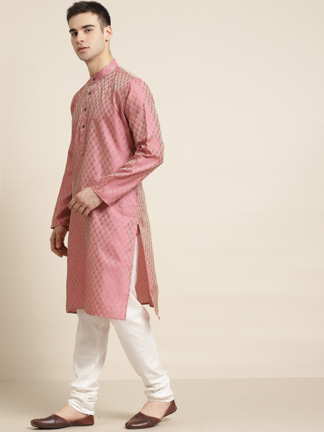 Sojanya Ethnic Motif Woven Design Mandarin Collar Straight Kurta With Churidar 