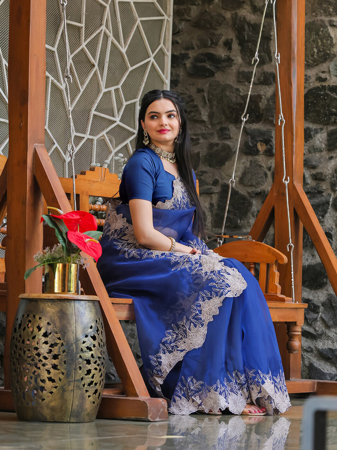 Tikhi Imli Blue Embroidered Organza Grab2Buy 