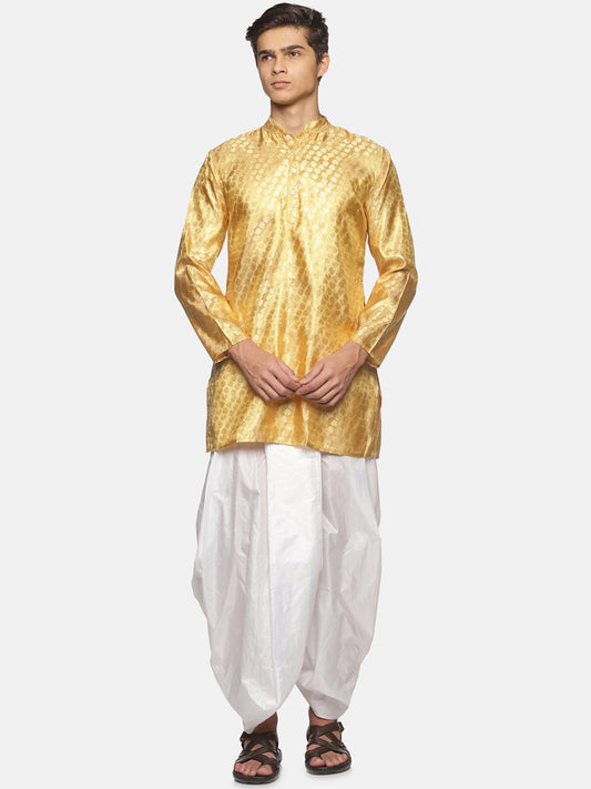 Sethukrishna Men Gold-Toned Ethnic Motifs Angrakha Kurta with Dhoti Pants