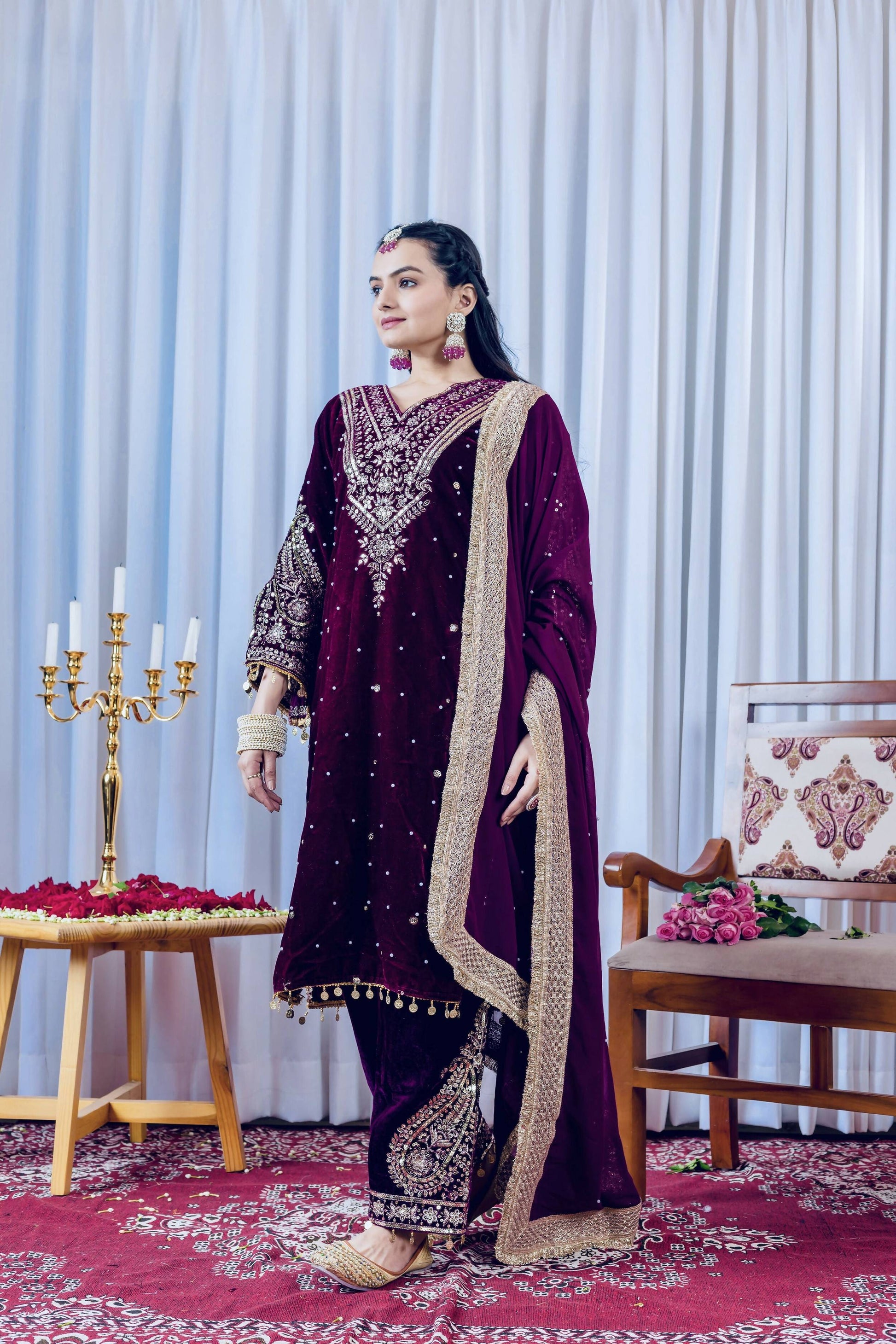 Teeya Creation Rani Color Velvet Silk Embroidery Work Party Wear Suit