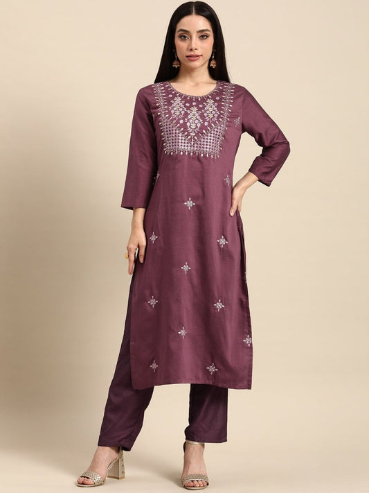 All About You Women Ethnic Motifs Embroidered Kurta With Trousers