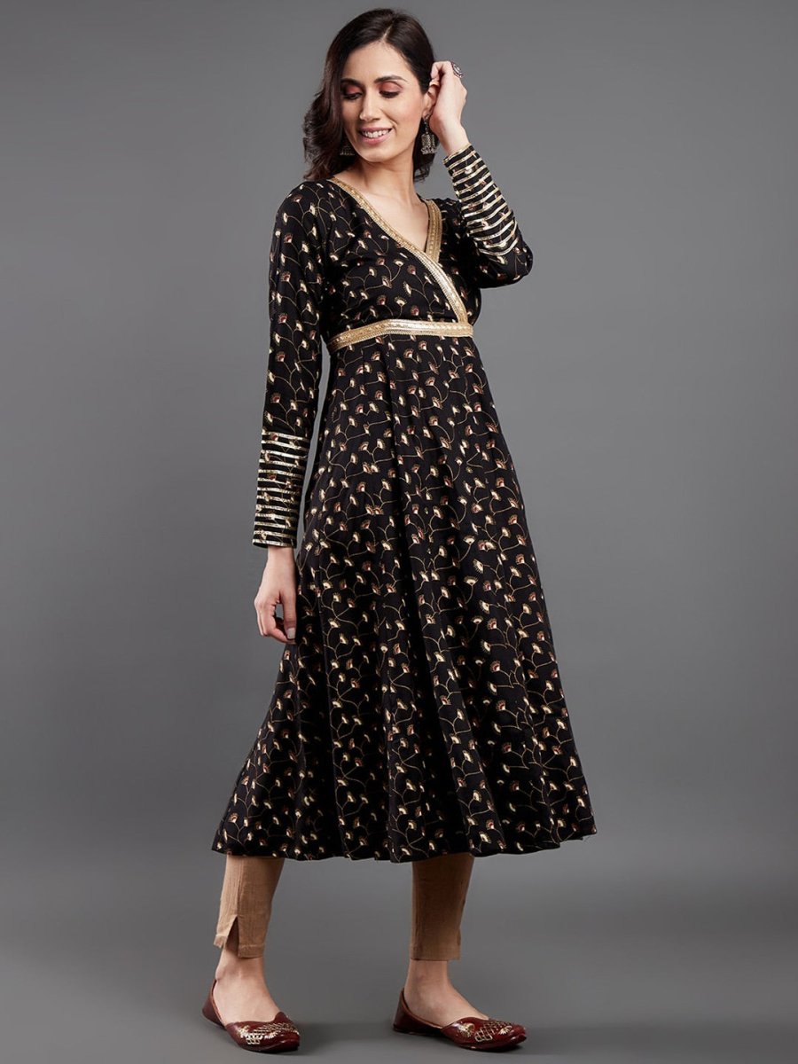 Aks Floral Printed Angrakha A-Line Kurta