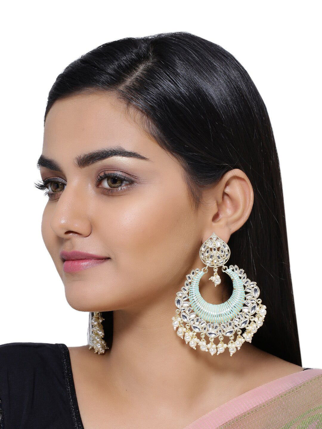 Shoshaa Sea Green & Gold-Plated Classic Chandbalis - Grab2buy