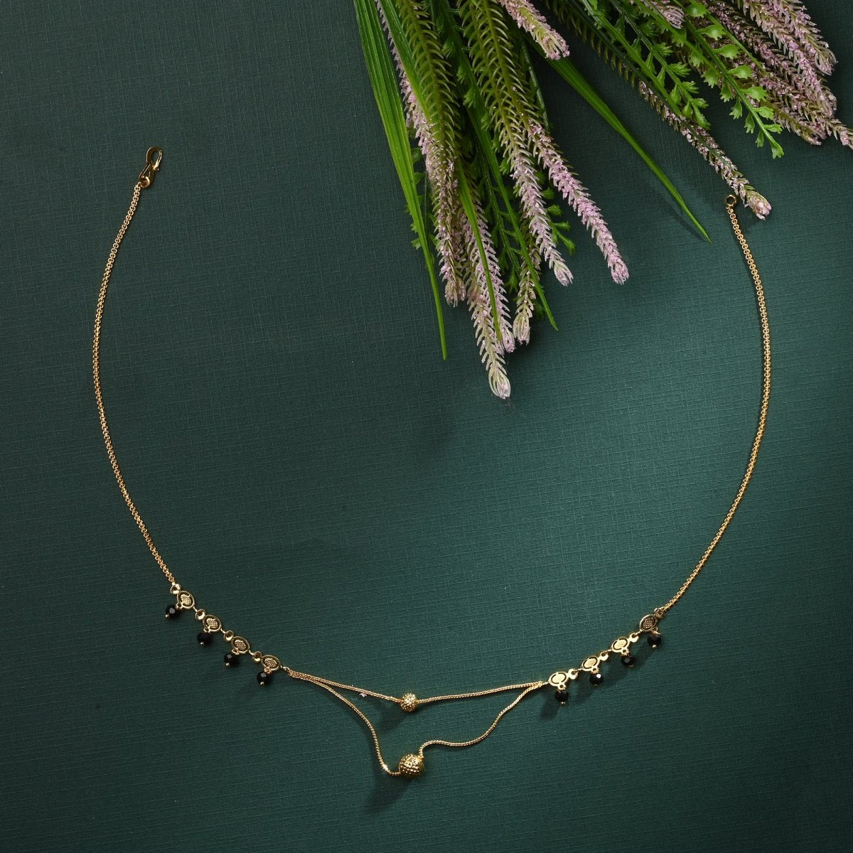 AanyaCentric Gold-Polished Jewelry Combo: Elegant Short Mangalsutra, Finger Ring, and American Diamond Earrings Set - Swadesiicart