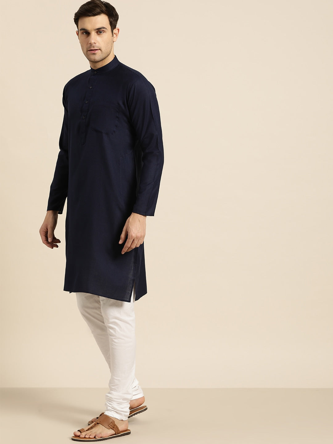 Sojanya Men Navy Blue Solid Straight Kurta 