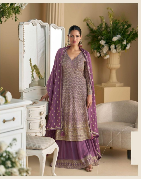 Anaita Lavender Heavy Georgette Stitched Suit with Sequence & Diamond work