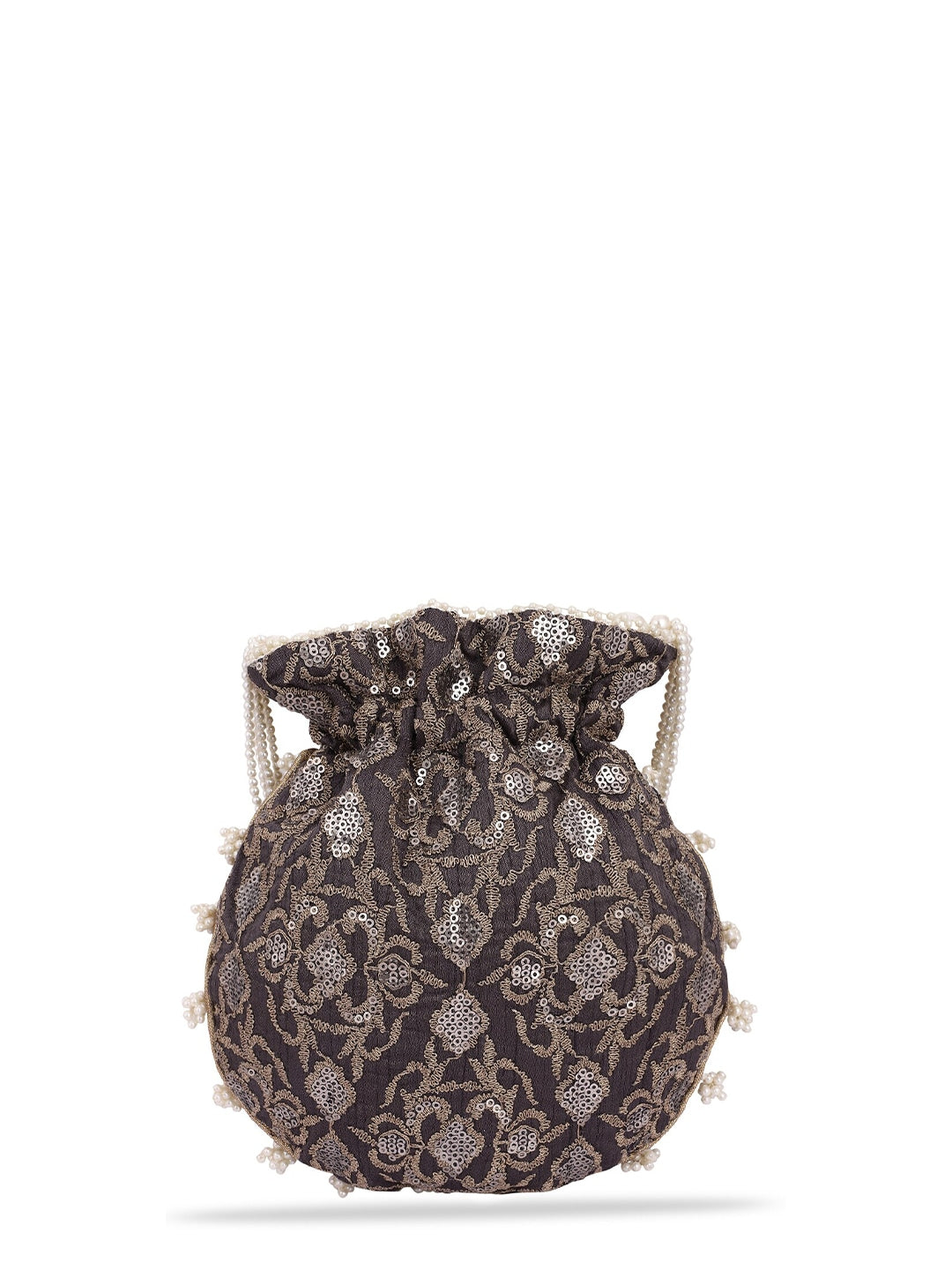 Masq Black & White Pearl & Sequinned Work Embellished Potli Clutch - Grab2buy