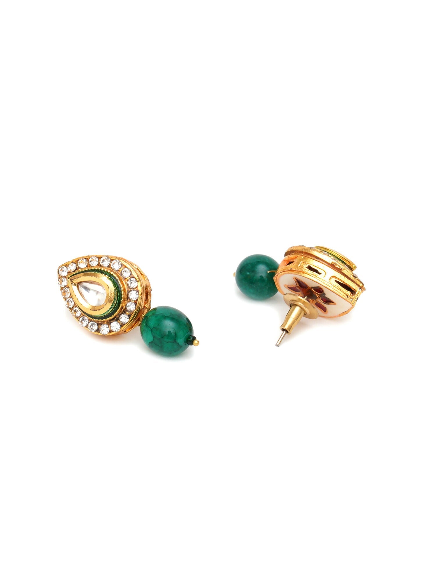Emerald Stone Kundan Studs (Gold) - Ruby Raang - Grab2buy