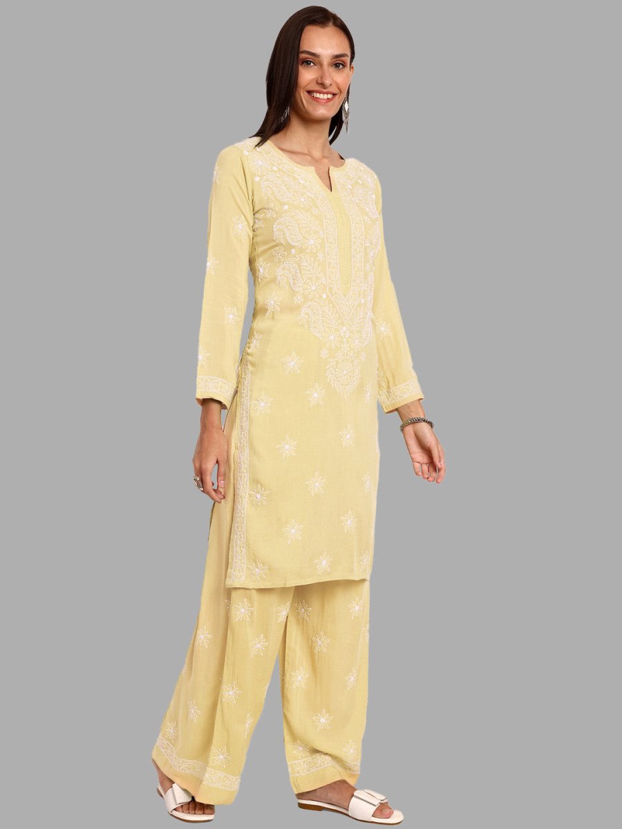 ADA Ethnic Motifs Embroidered Regular Chikankari Kurta with Palazzos 