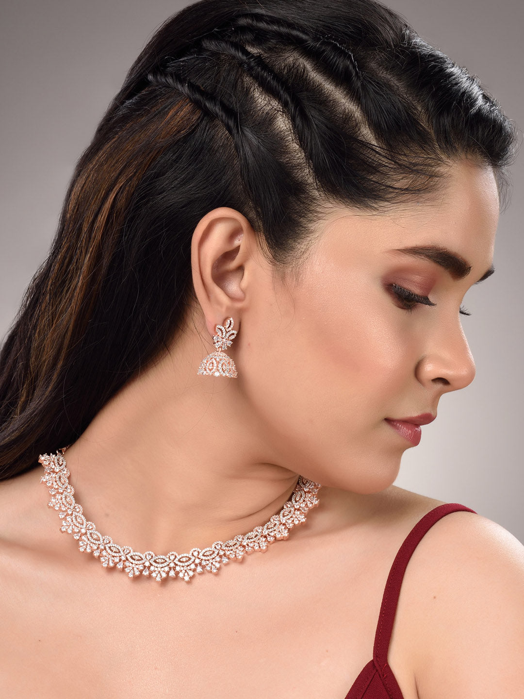 Saraf RS Jewellery Rose Gold-Plated & White AD & CZ-Studded Contemporary Jewellery Set - Grab2buy