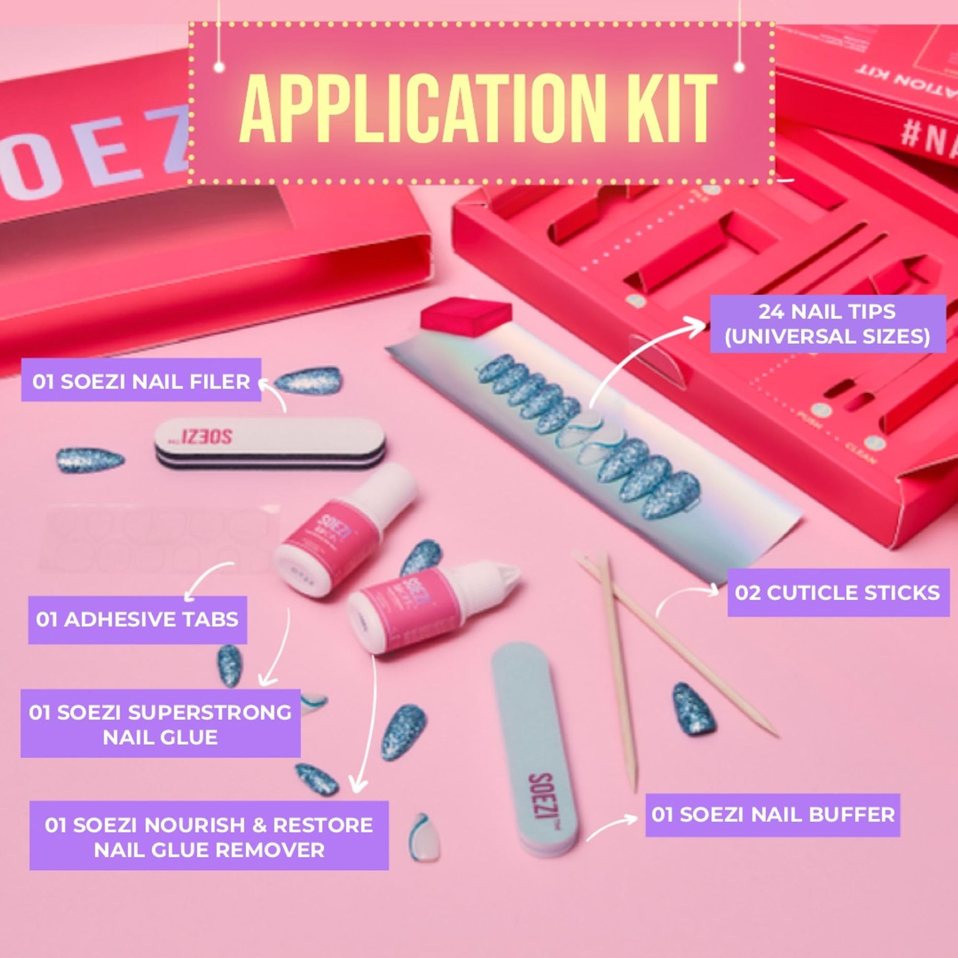 SOEZI Outta The Box Reusable Press On Nails - Application Kit