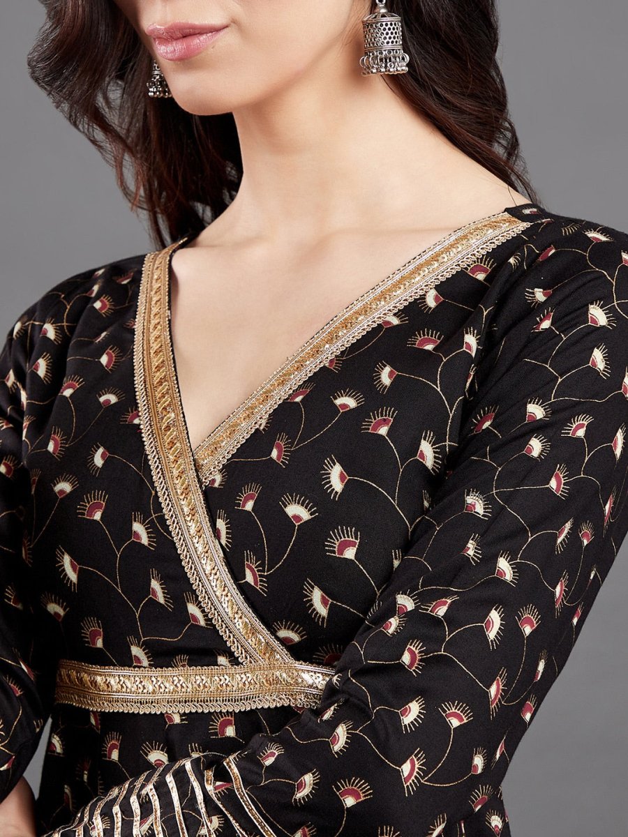 Aks Floral Printed Angrakha A-Line Kurta