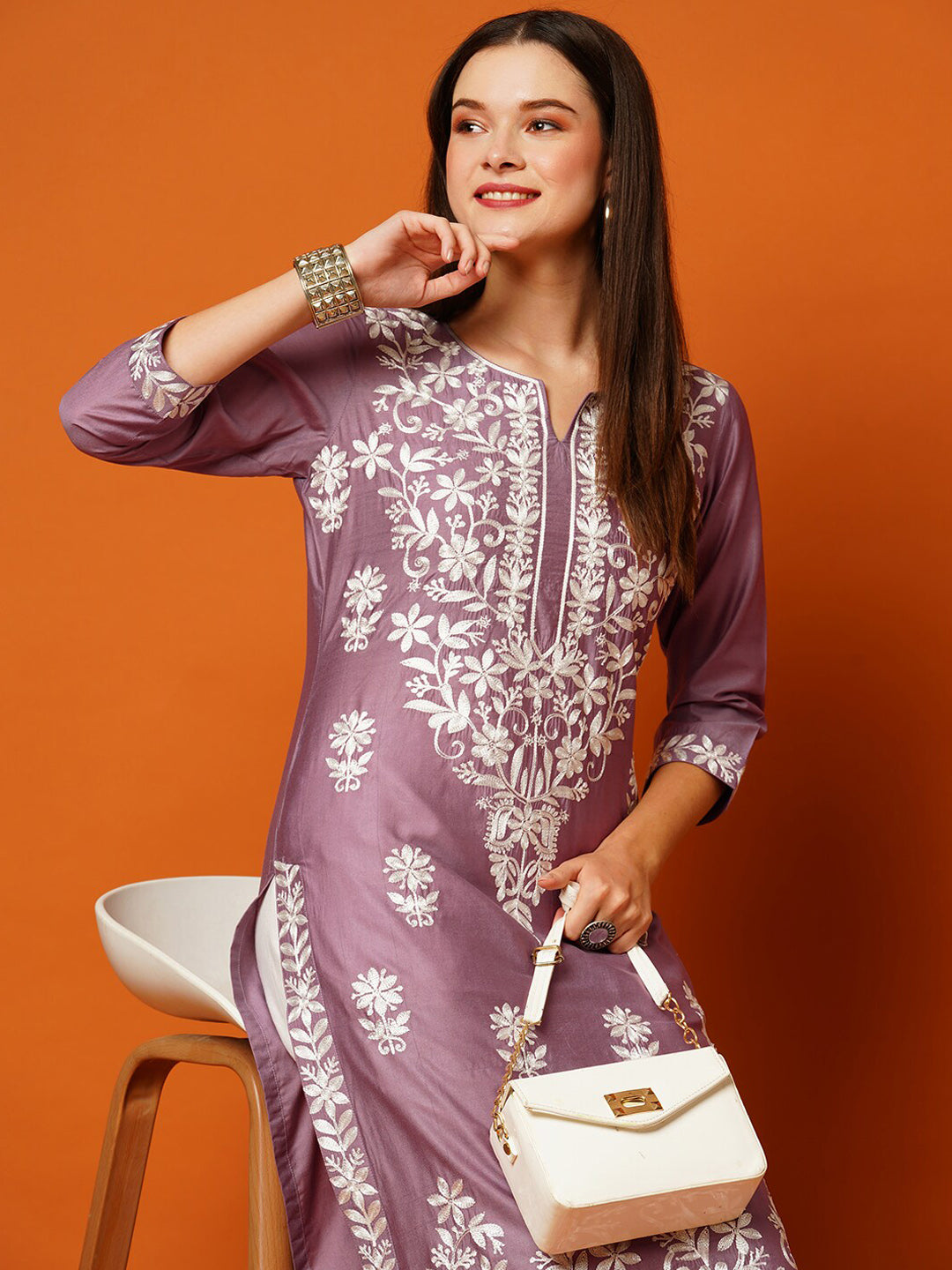 Kalini Floral Embroidered Cotton Straight Kurta 