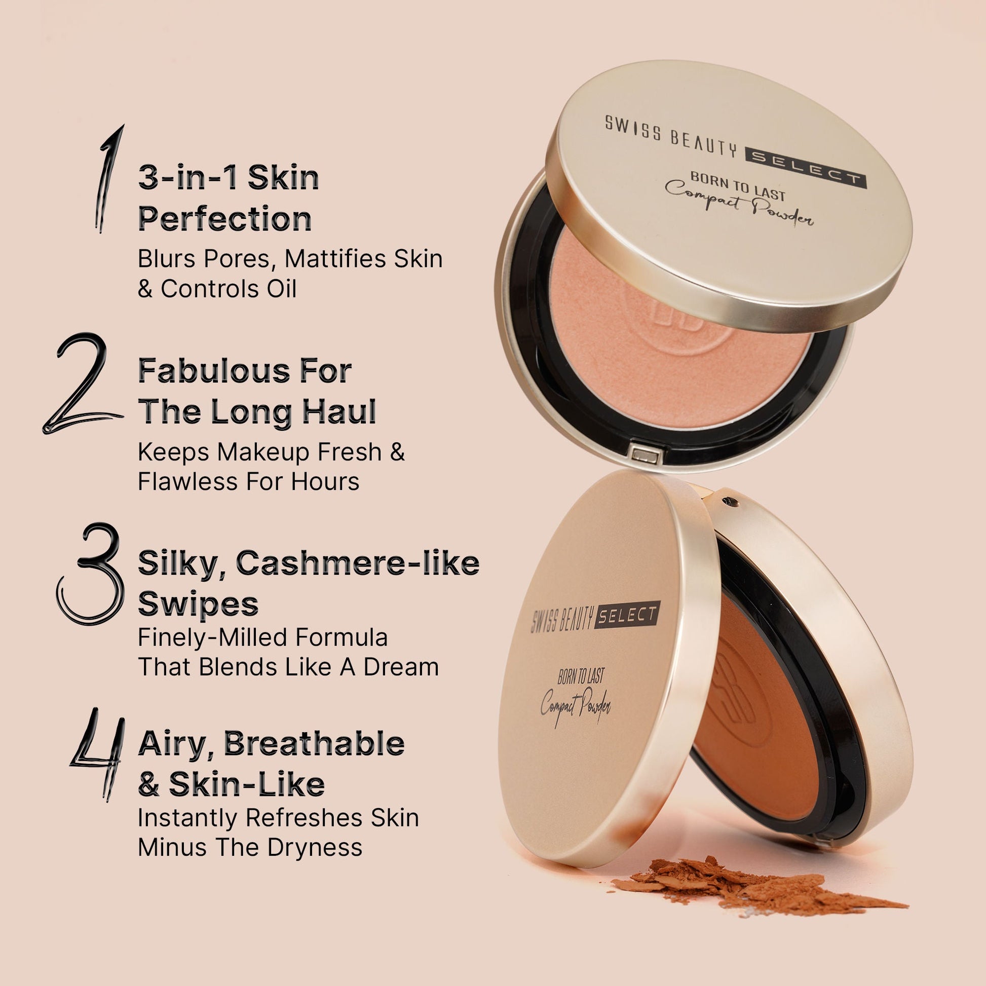 Swiss Beauty Born To Last 3-In-1 Skin Perfection Compact With Vitamin E - 1. Bare Dawn
