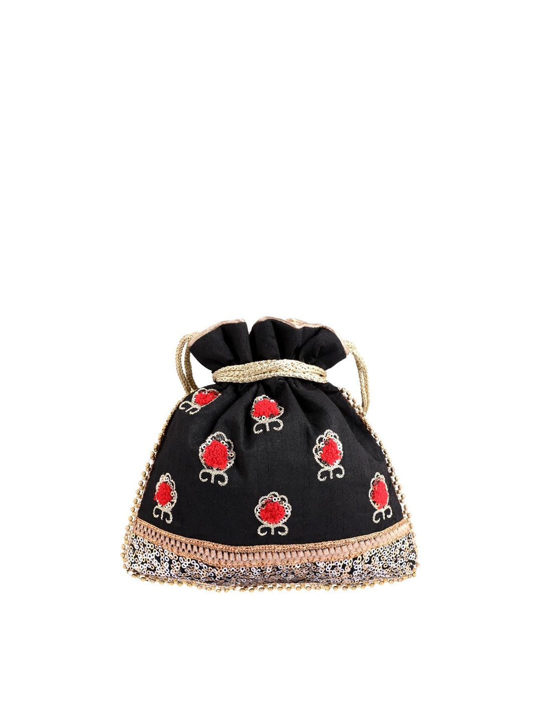 Masq Black & Red Embellished Embroidered Potli Clutch 