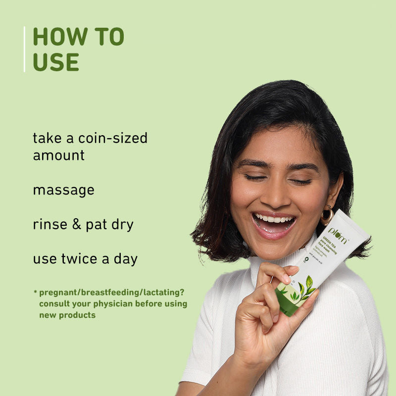 Plum Green Tea Pore Cleansing Face Wash With Glycolic Acid - Fights Acne & Oil For Clear Skin - Grab2buy